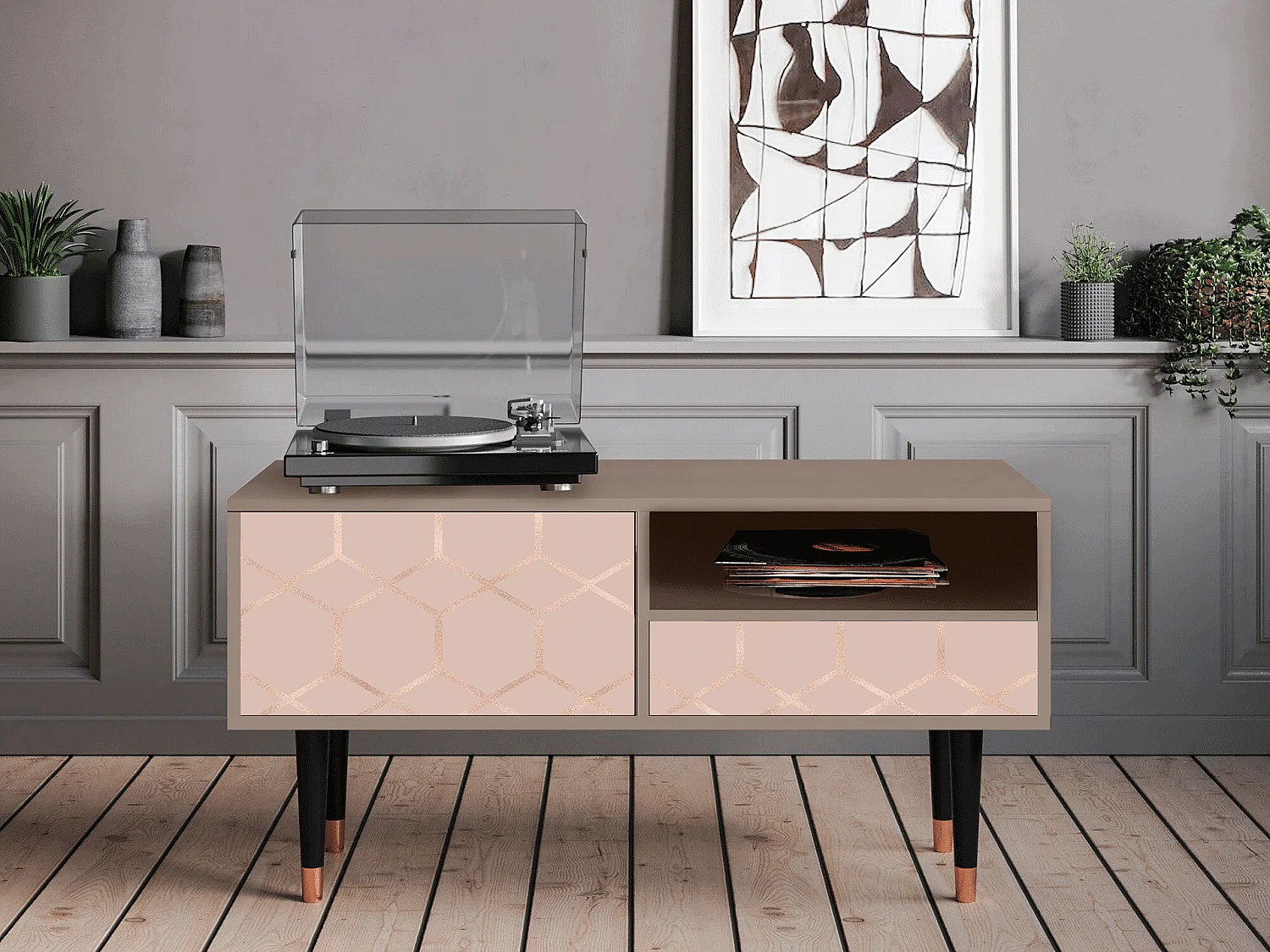 TV-Möbel - 115х59х48 cm - T3 - Rose Honeycomb, Latte