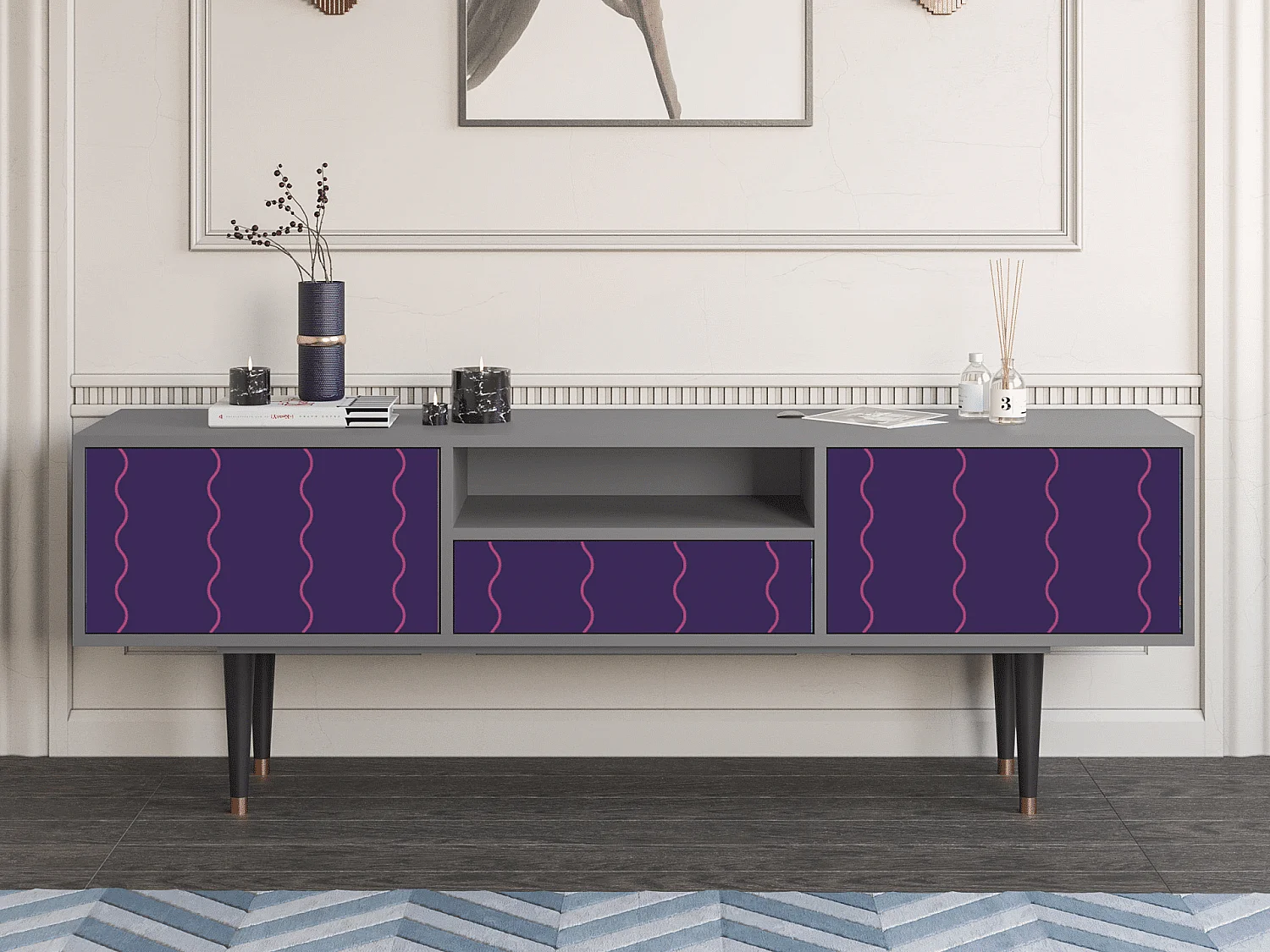 Mueble de TV - 170х59х41 cm - T6 - Grape Maccaroni, Cinza