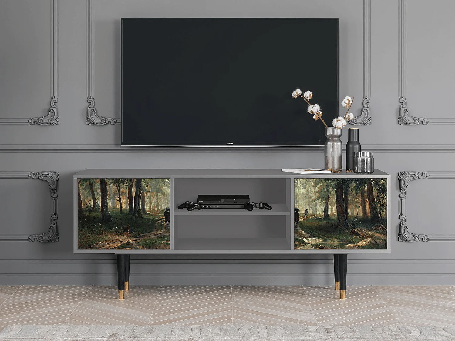 Mueble de TV - 170х69х48 cm - T2 -  Rain in the Oak Forest, Gris