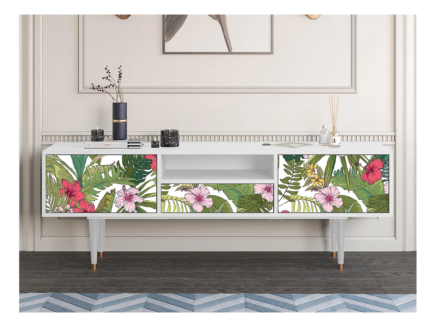 Meuble TV - 170х59х41 cm - T6 - Verdant Tropics, Blanc