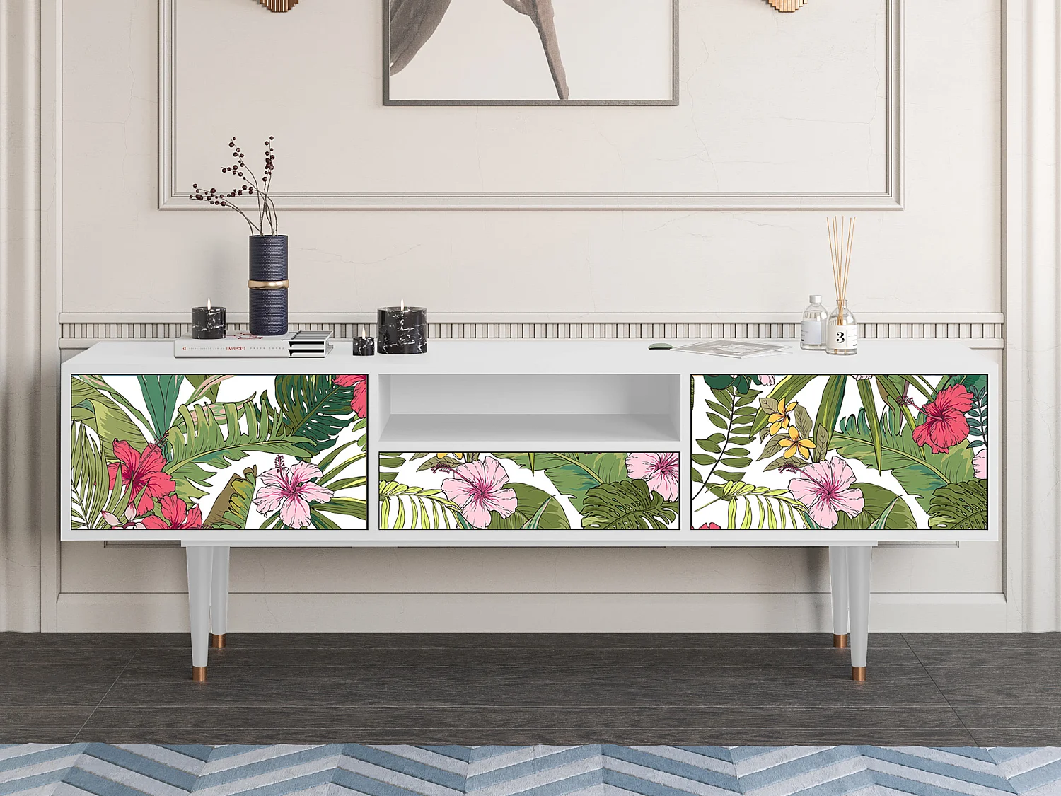 Meuble TV - 170х59х41 cm - T6 - Verdant Tropics, Blanc