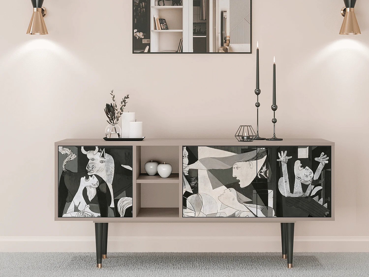 Mueble de TV - 150х69х41 cm - T5 - Guernica by Picasso, Latte