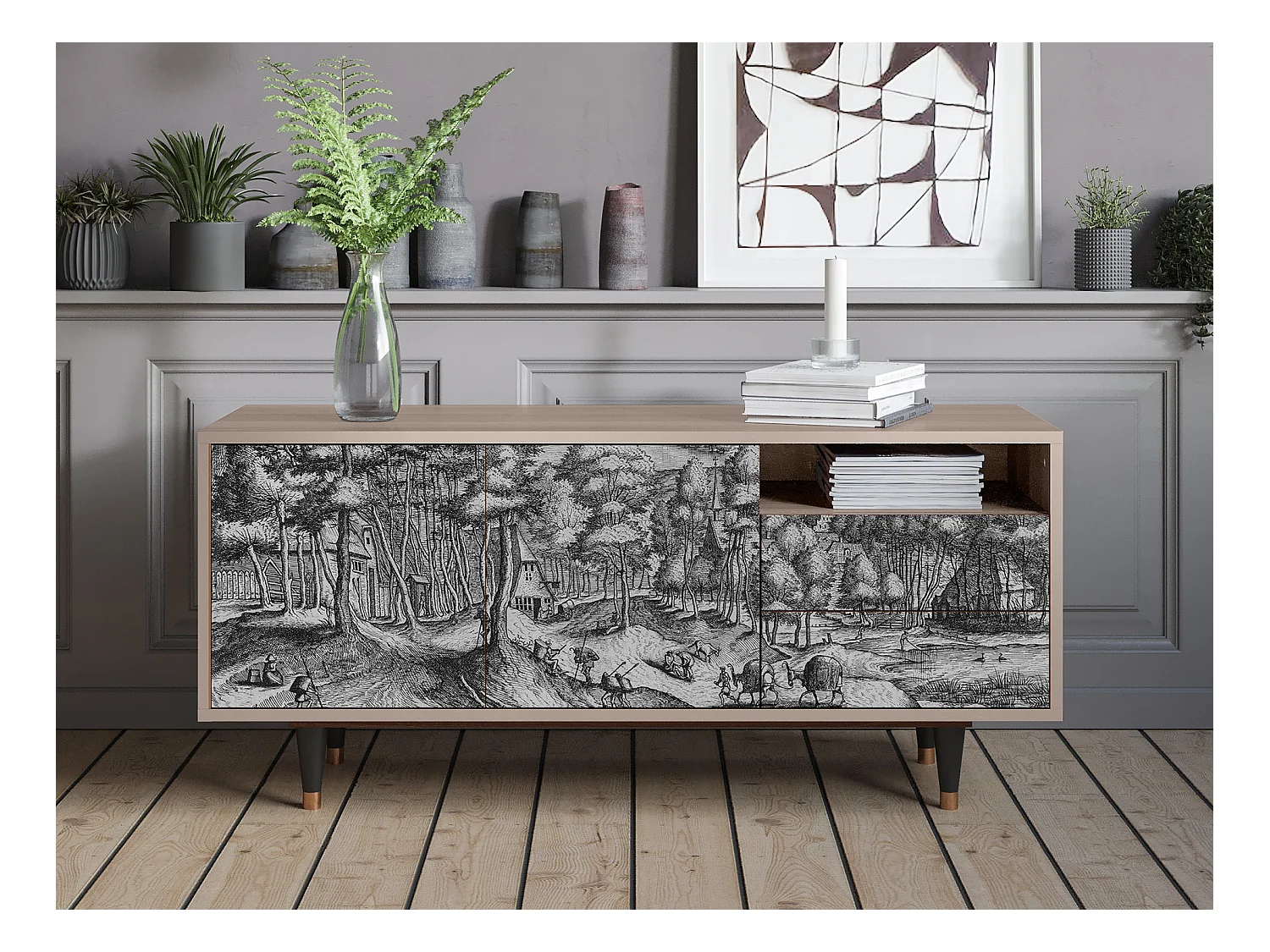 Mueble de TV - 125х56х41 cm - T7 - Rusticorum, Latte