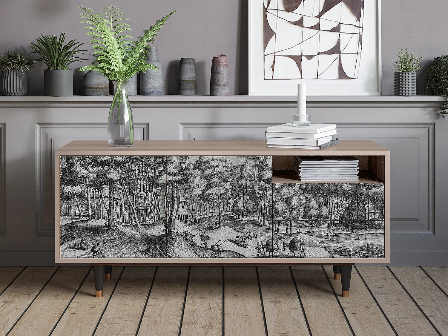 Meuble TV - 125х56х41 cm - T7 - Rusticorum, Latte