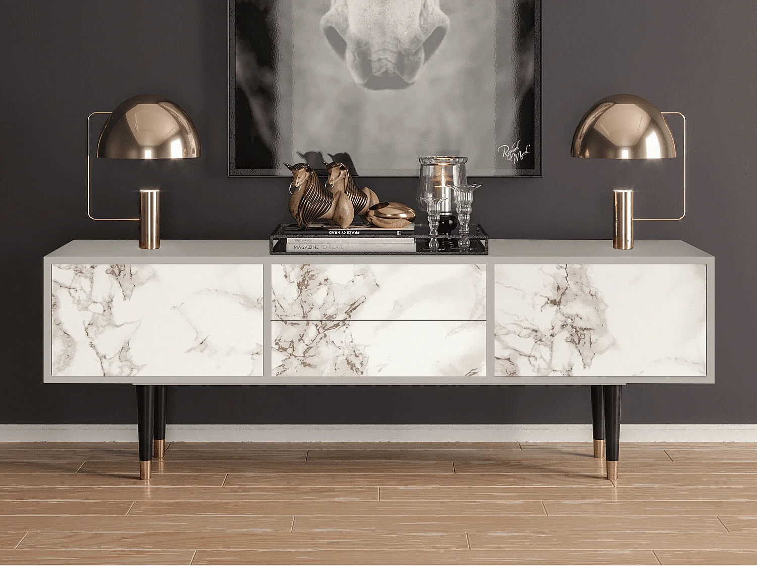 Meuble TV - 170х59х48 cm - T4 - Milk Marble, Sable