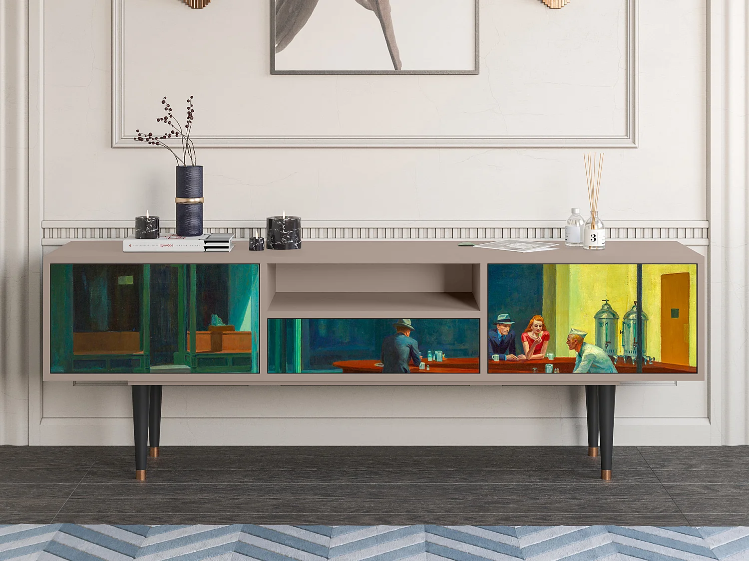 Meuble TV - 170х59х41 cm - T6 - Nighthawks by Hopper, Latte