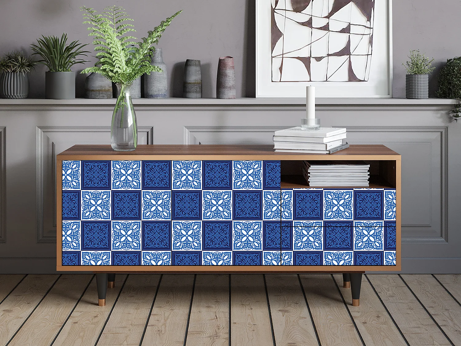 Meuble TV - 125х56х41 cm - T7 - Light Path, Noyer