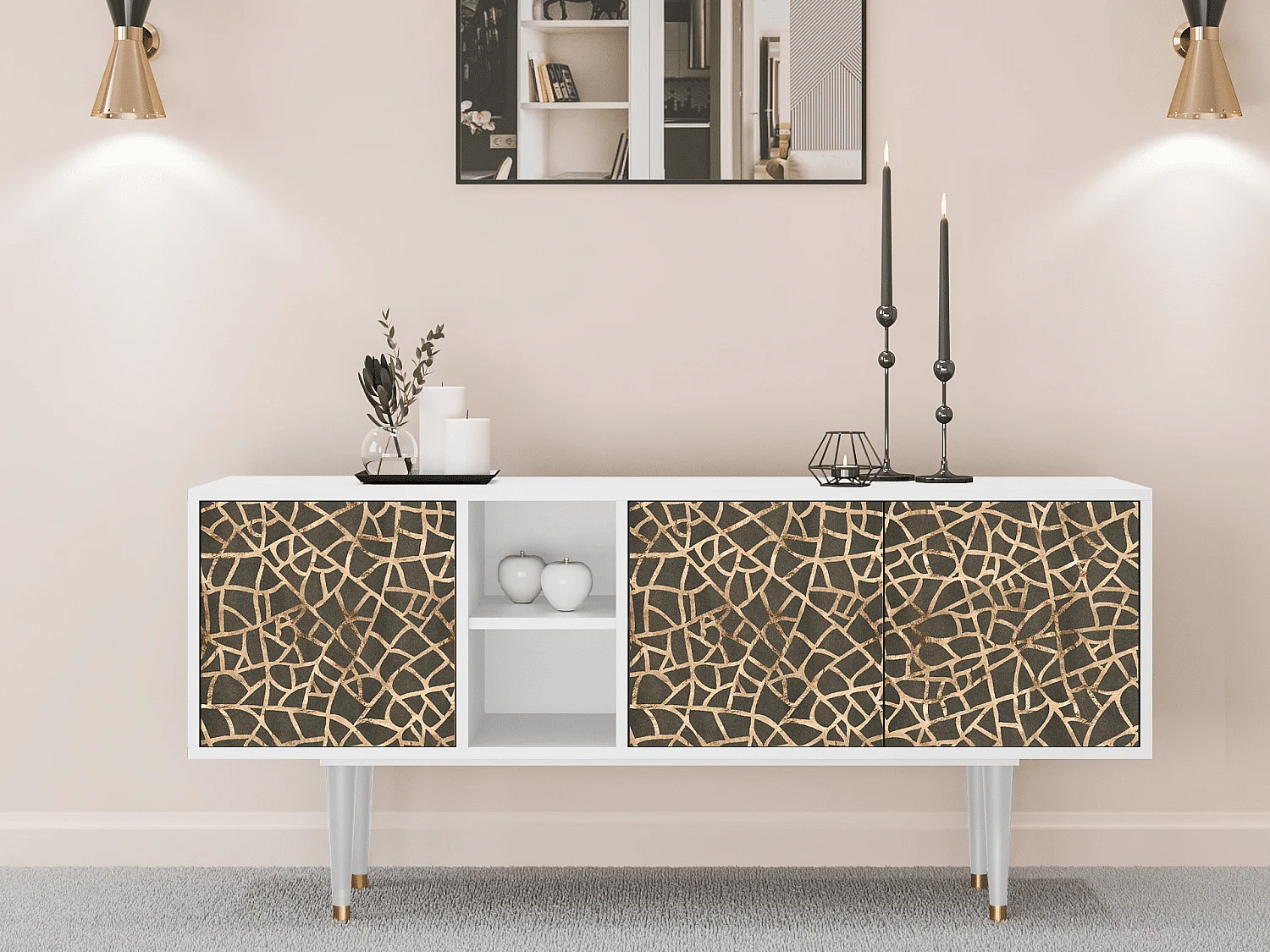 Mueble de TV - 150х69х41 cm - T5 - Enlarged Leaf, Blanco