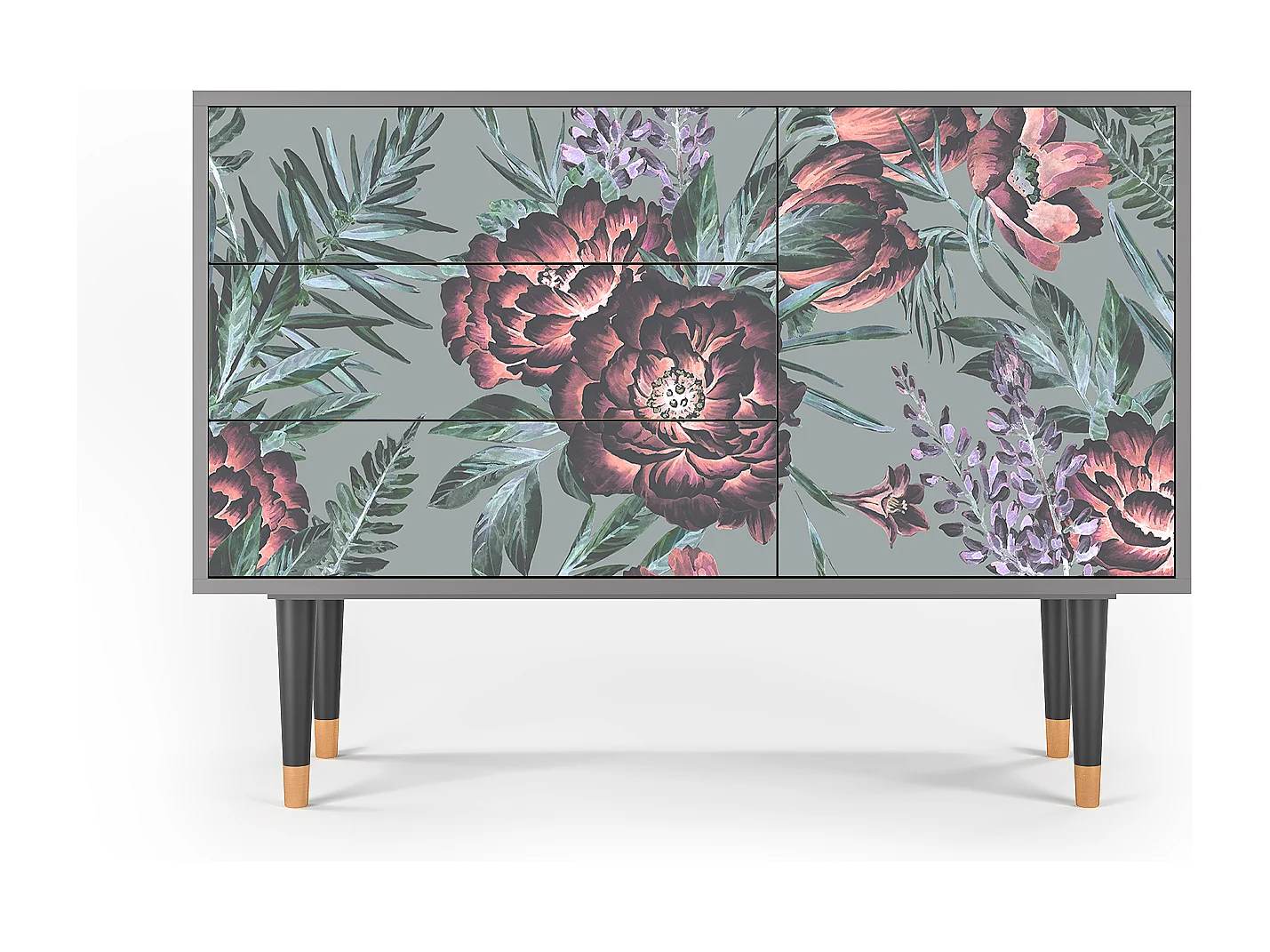 Kredens - 115х84х41 cm - S3 - Light Peonies, Szary