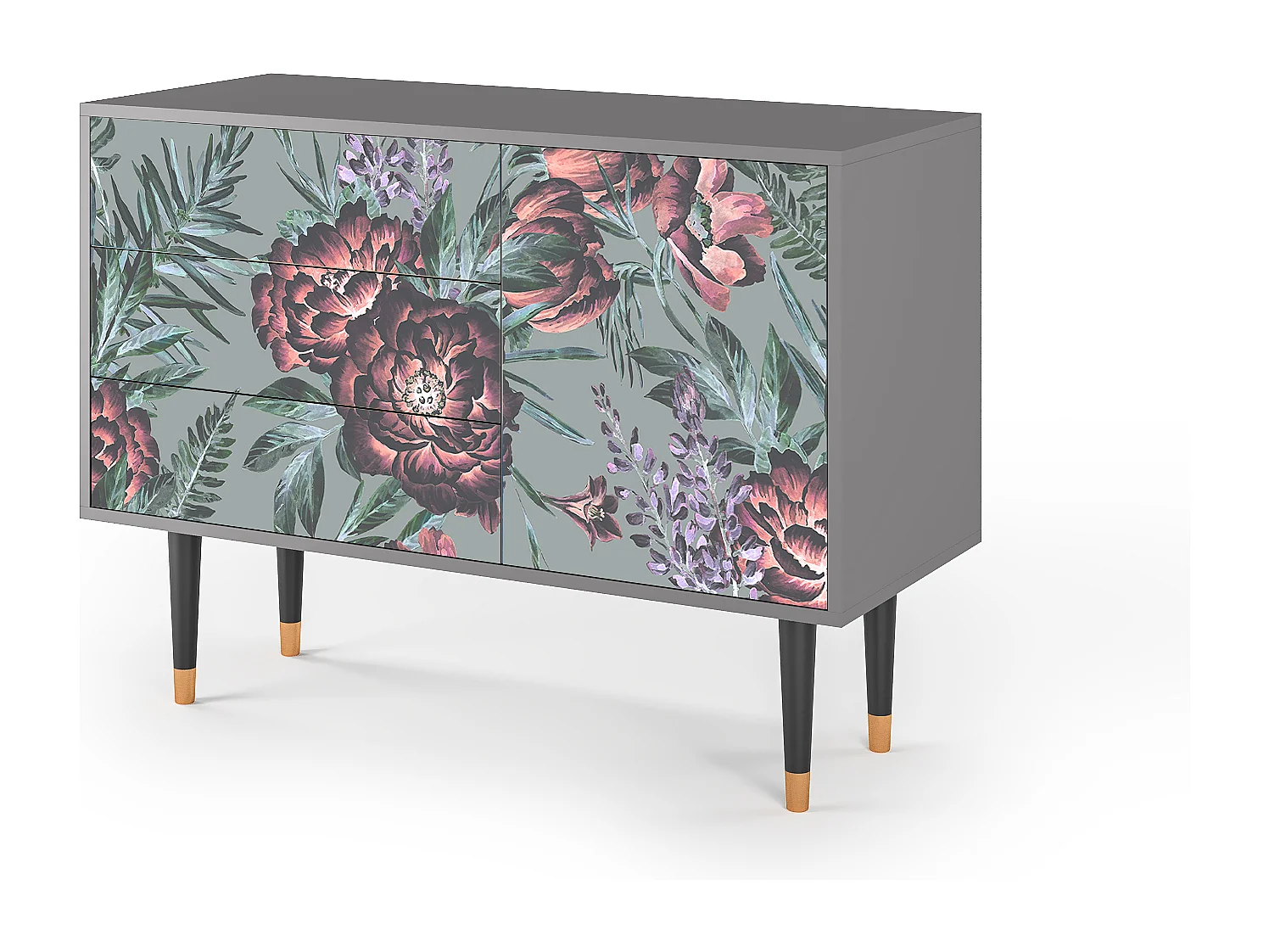 Kredens - 115х84х41 cm - S3 - Light Peonies, Szary