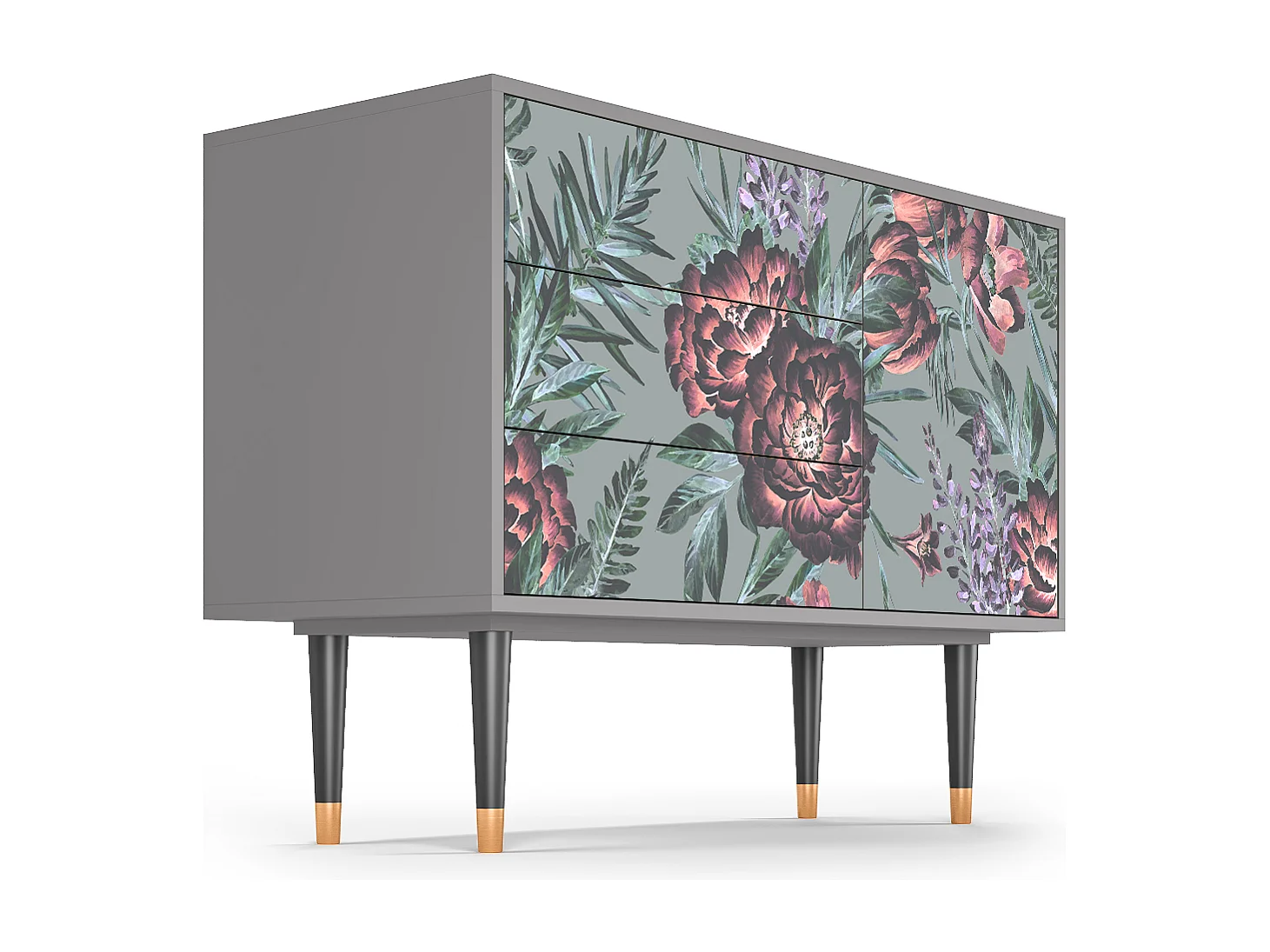 Kredens - 115х84х41 cm - S3 - Light Peonies, Szary