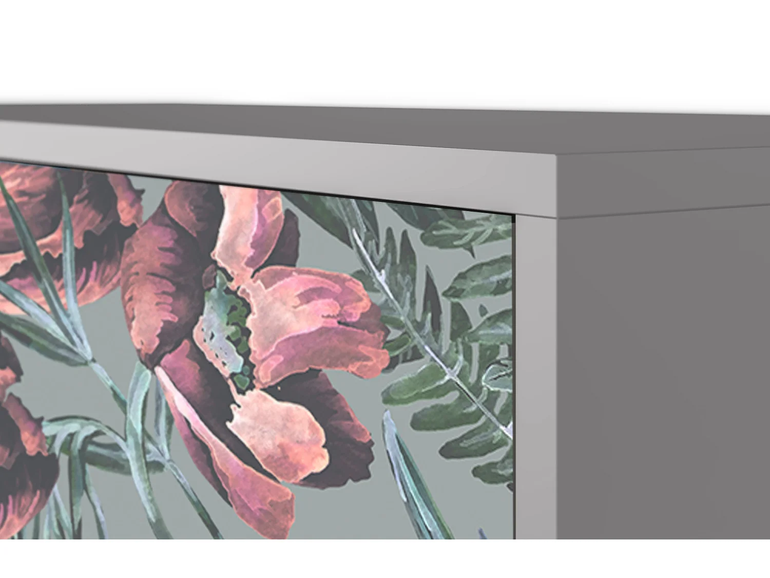 Kredens - 115х84х41 cm - S3 - Light Peonies, Szary