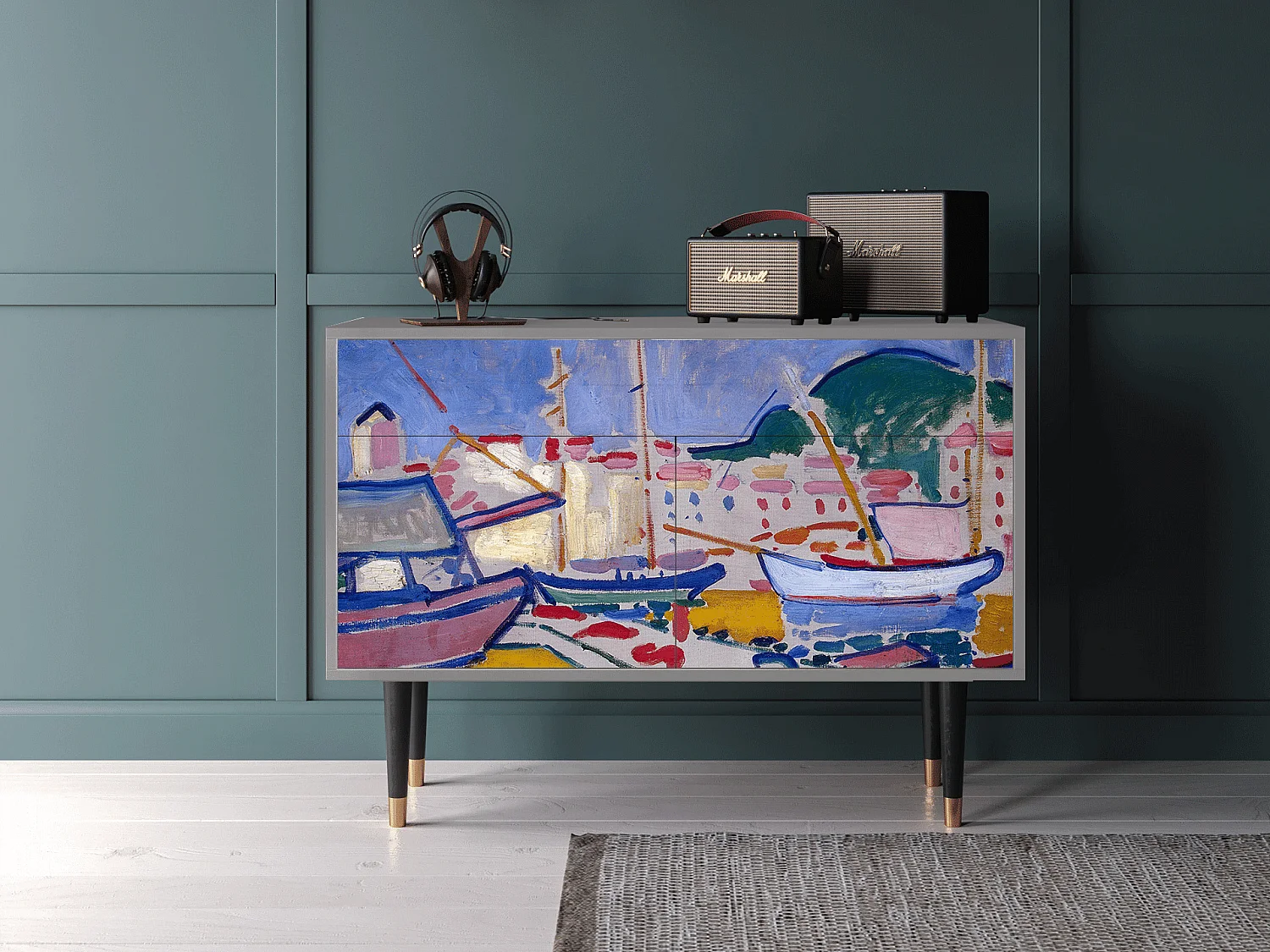 Kredens - 115x85x48 cm - BS4 - The Port of Collioure , Szary