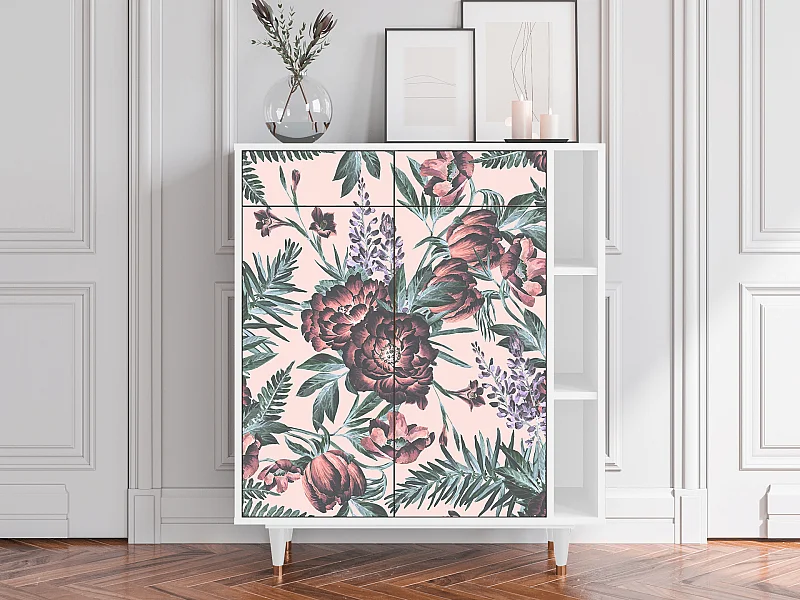 Credenza - 96х110х41 cm - BS6 - Peach Peonies, Bianco