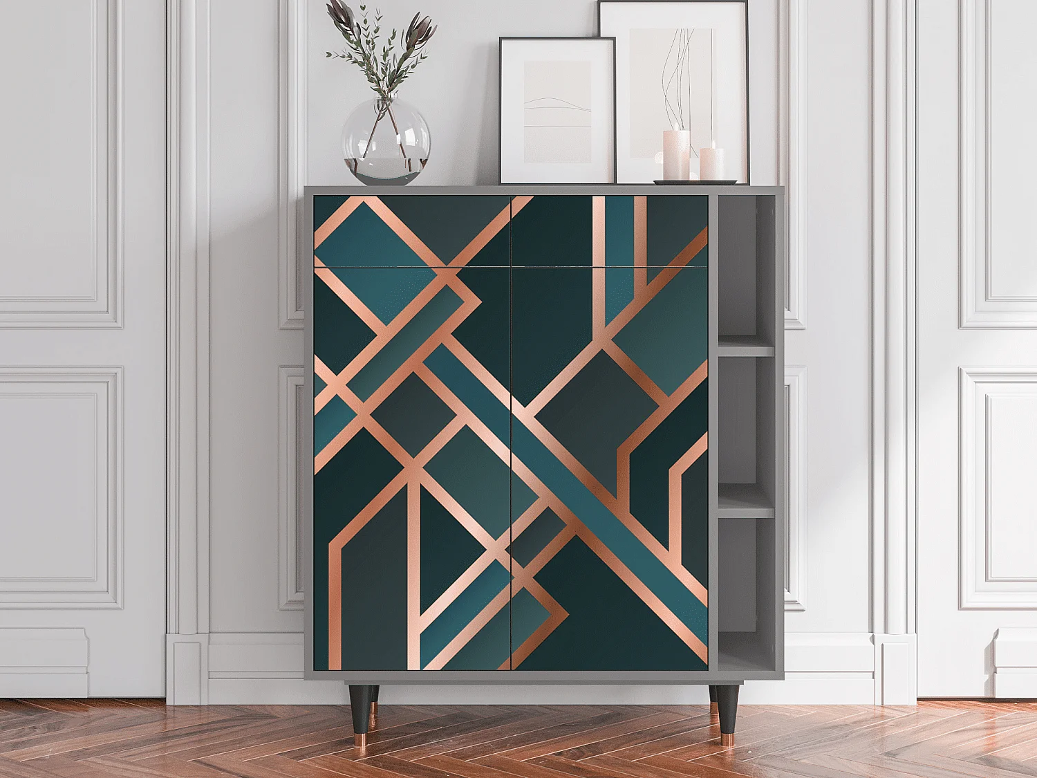 Kredens - 96х110х41 cm - BS6 - Bronze Crossroad, Szary