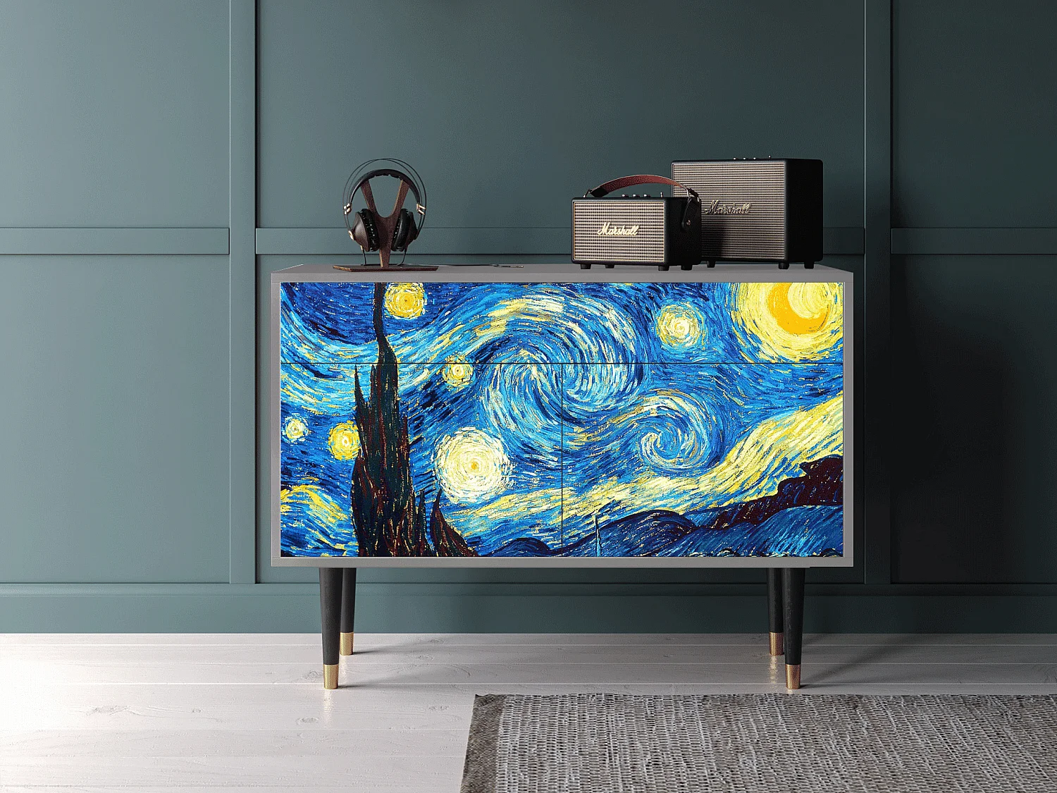 Kredens - 115x85x48 cm - BS4 - The Starry Night  , Szary