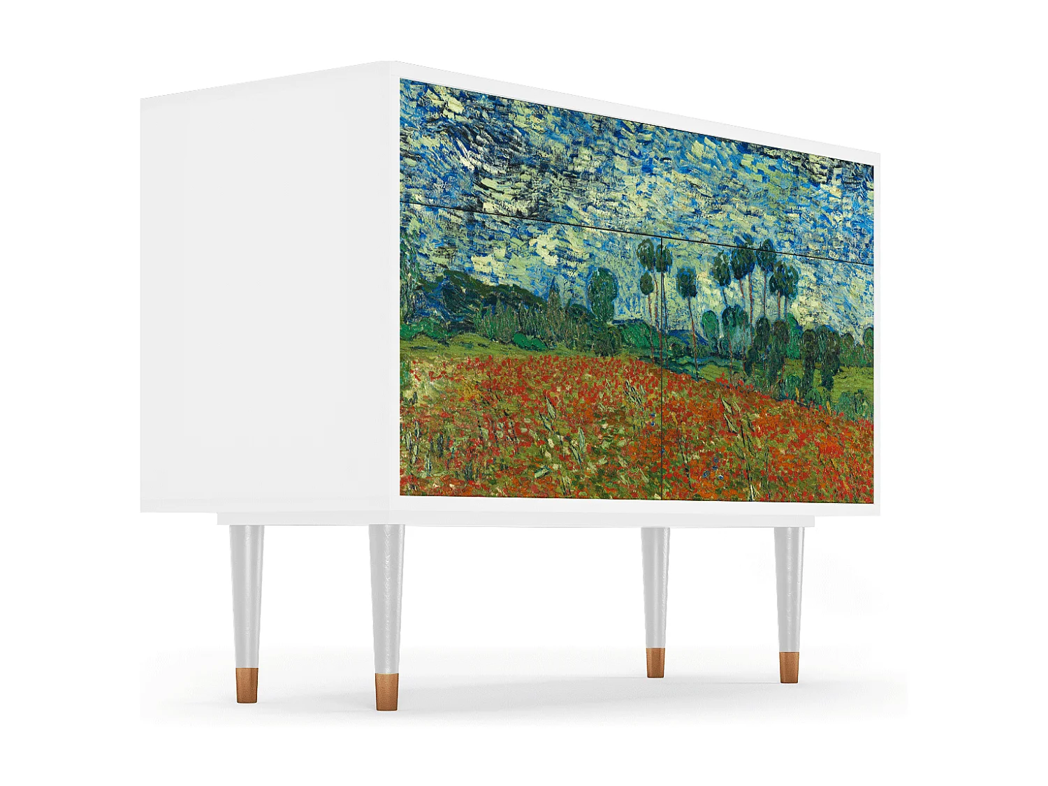 Kredens - 115x85x48 cm - BS4 - Poppy field by van Gogh, Biały