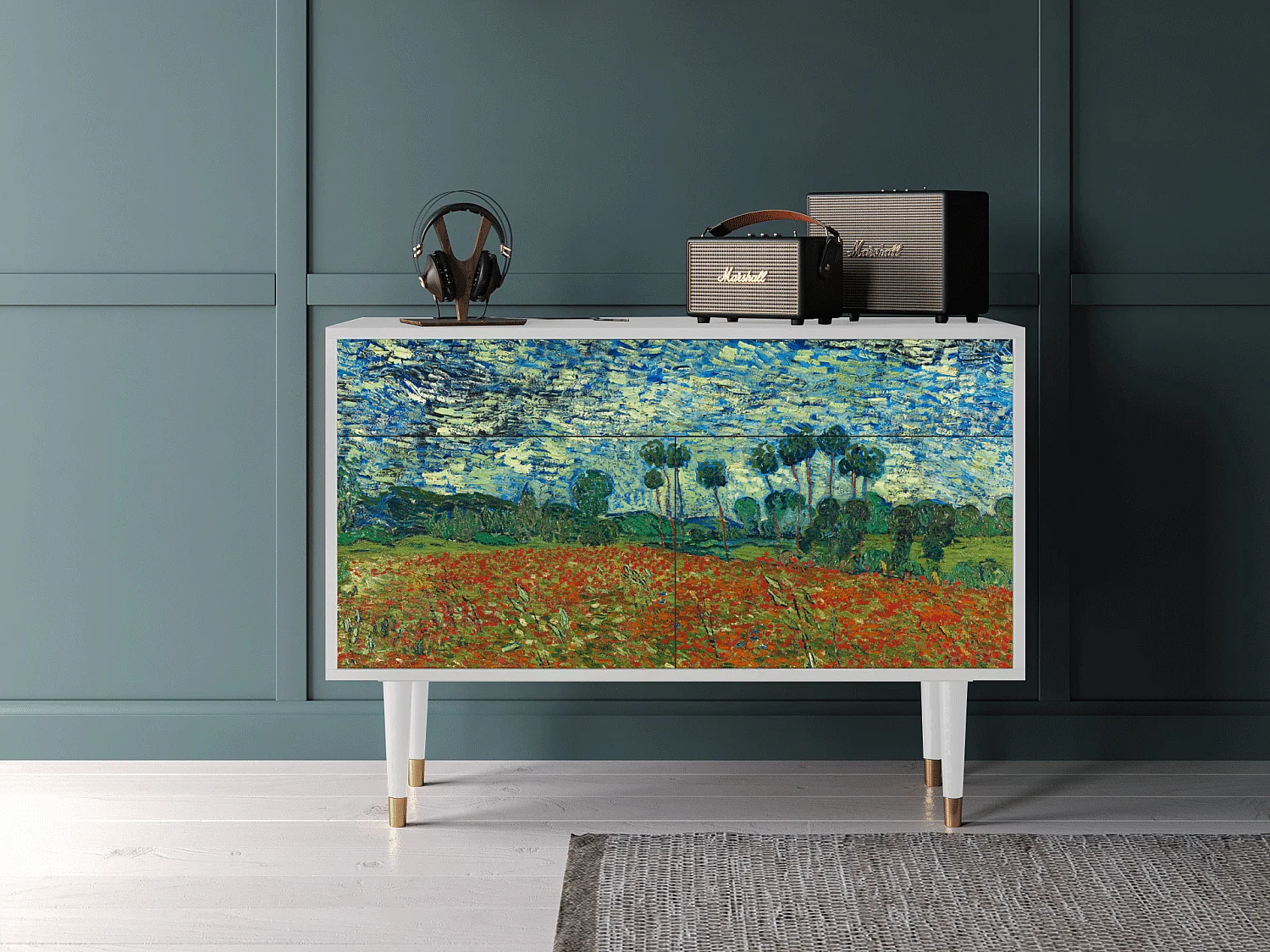 Credenza - 115x85x48 cm - BS4 - Poppy field by van Gogh, Bianco
