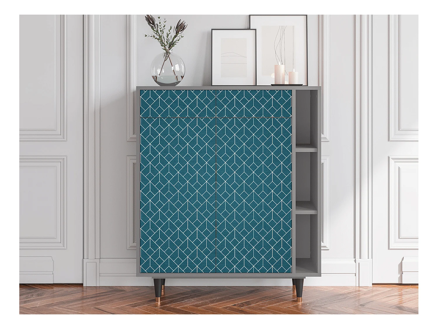 Sideboard - 96х110х41 cm - BS6 - Turquoise Geometry, Grau