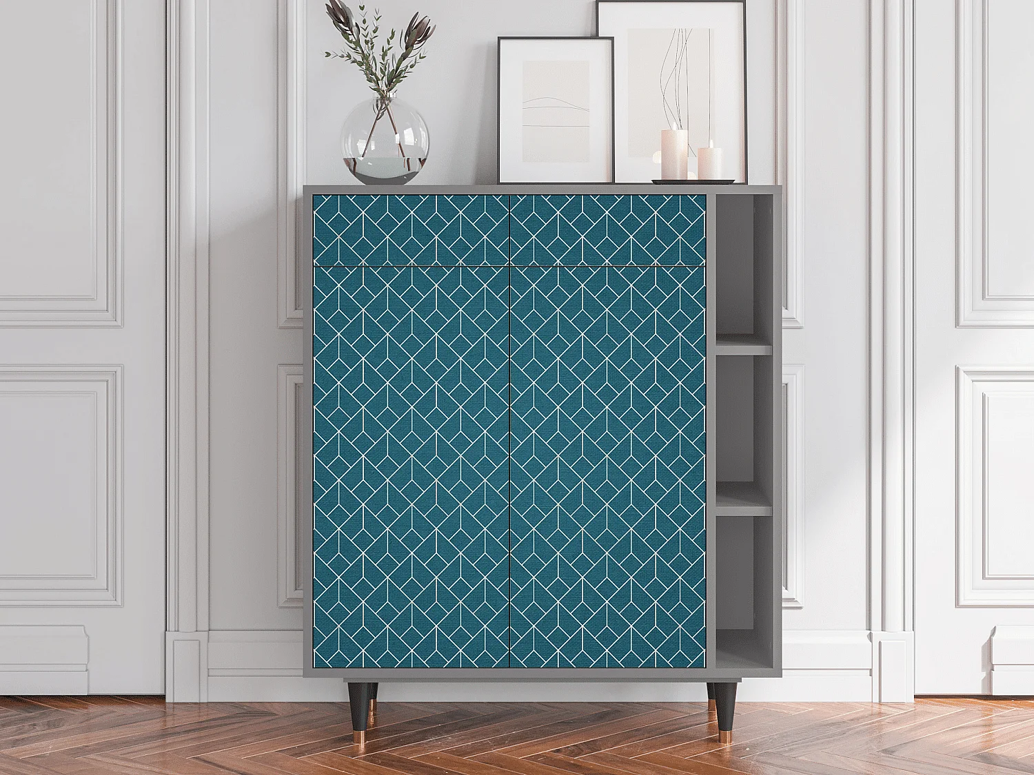 Dressoir - 96х110х41 cm - BS6 - Turquoise Geometry, Grijs