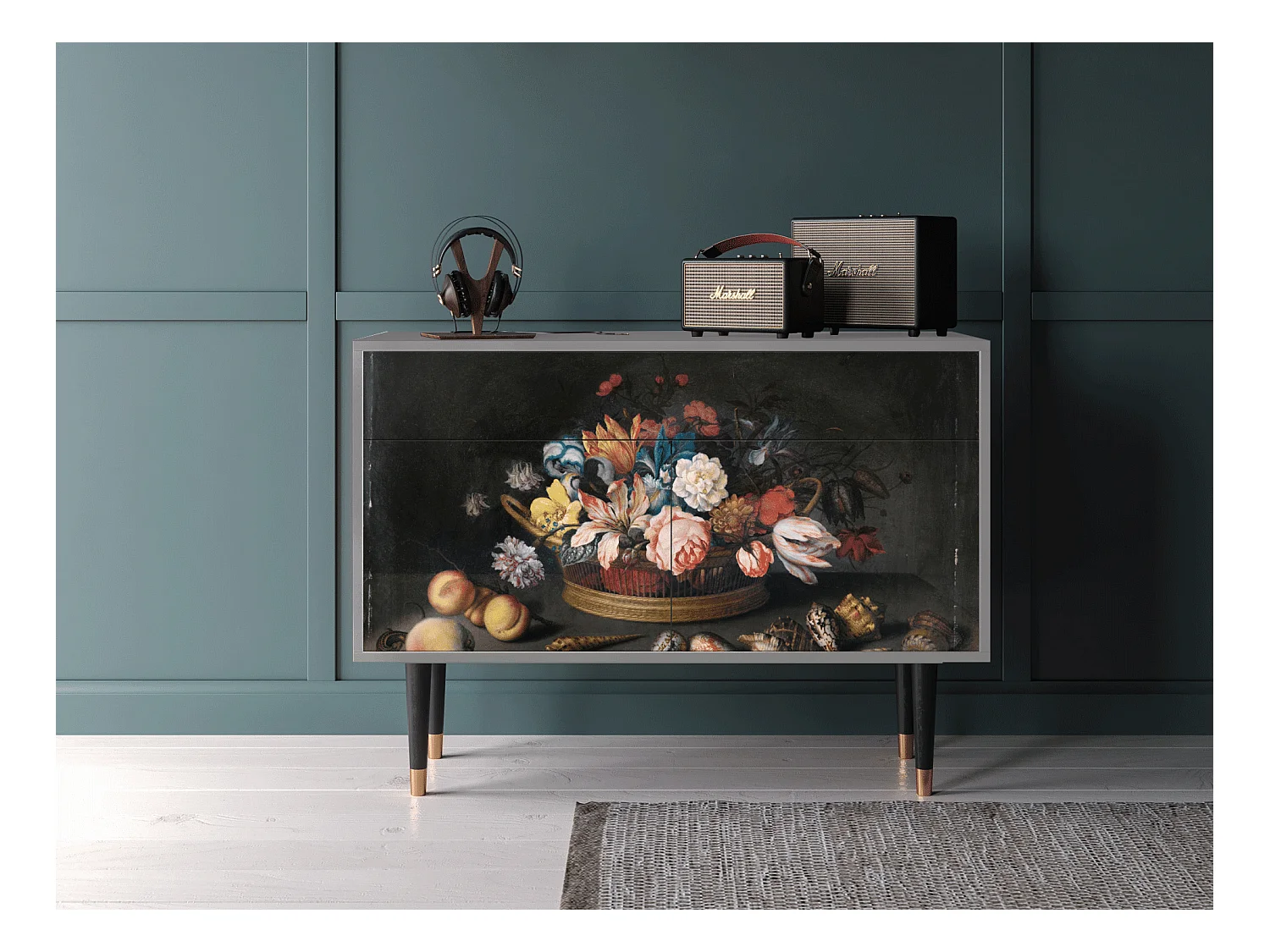 Buffet - 115x85x48 cm - BS4 - Still Life with Flowers, Gris