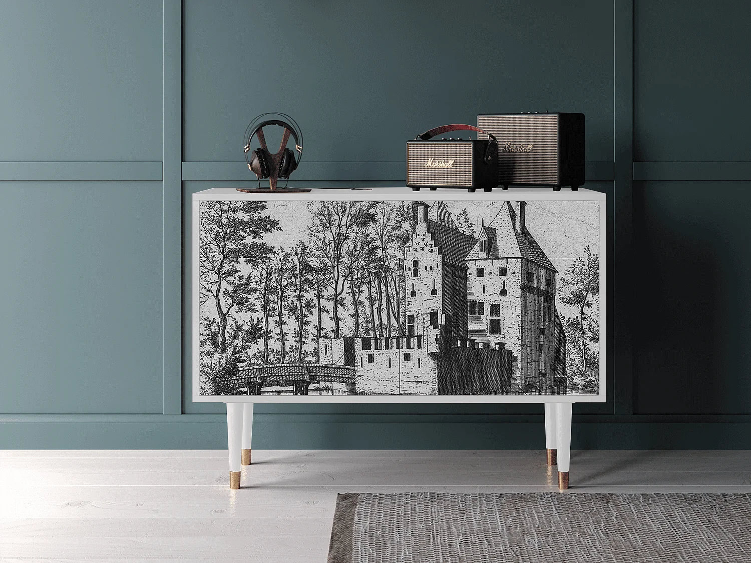 Buffet - 115x85x48 cm - BS4 - Castle with Bridge, Blanc