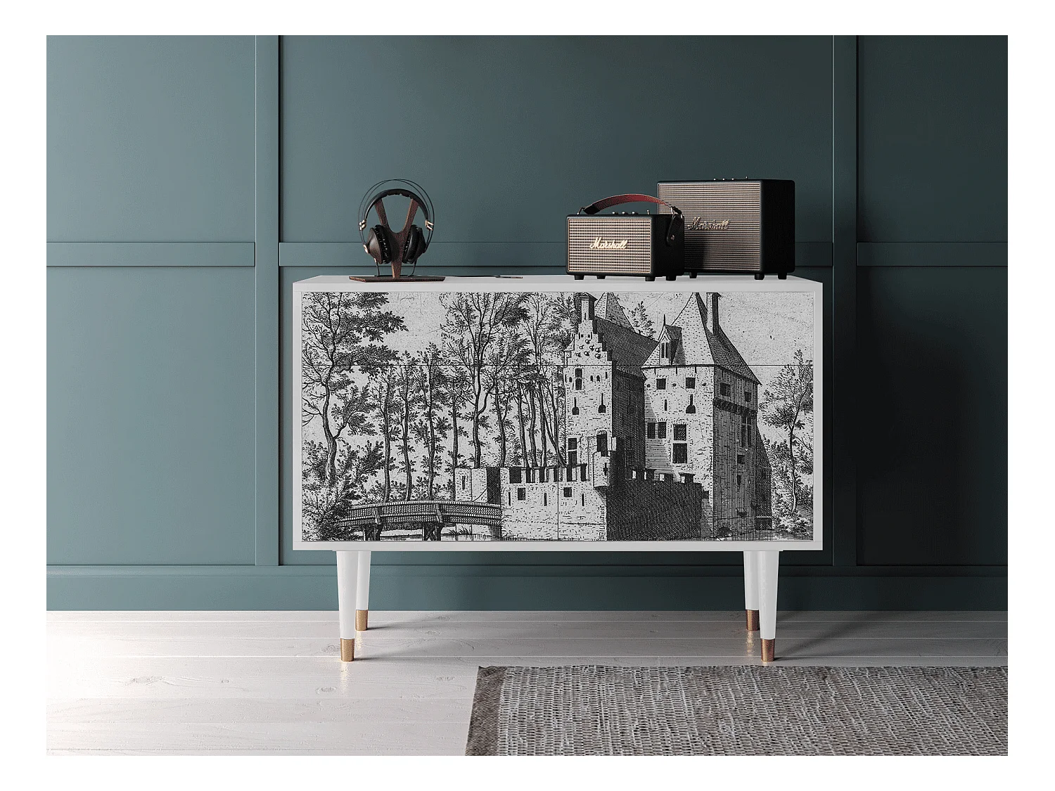 Sideboard - 115x85x48 cm - BS4 - Castle with Bridge, Weiß