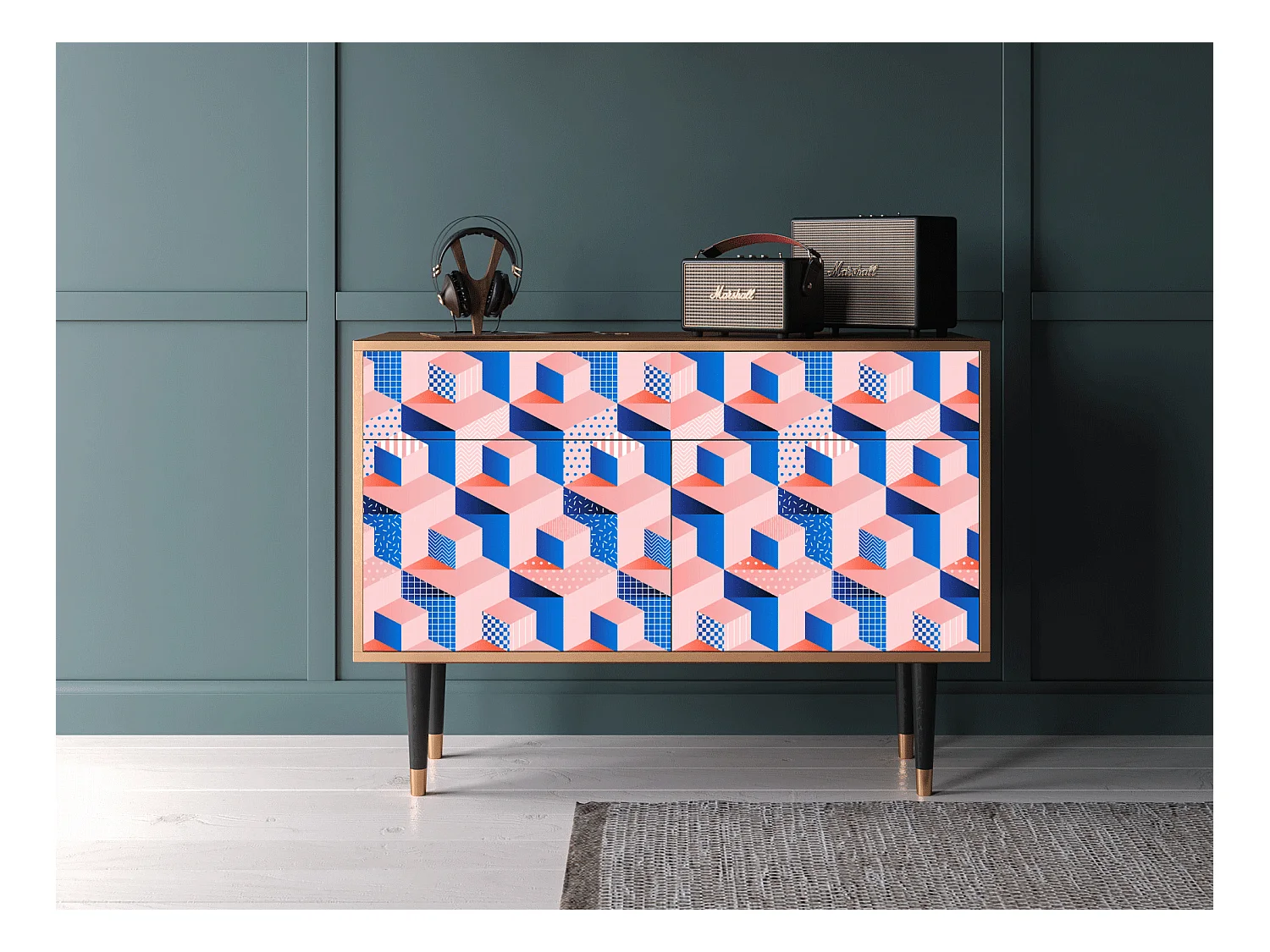 Buffet - 115x85x48 cm - BS4 - Pinky Squares, Noyer