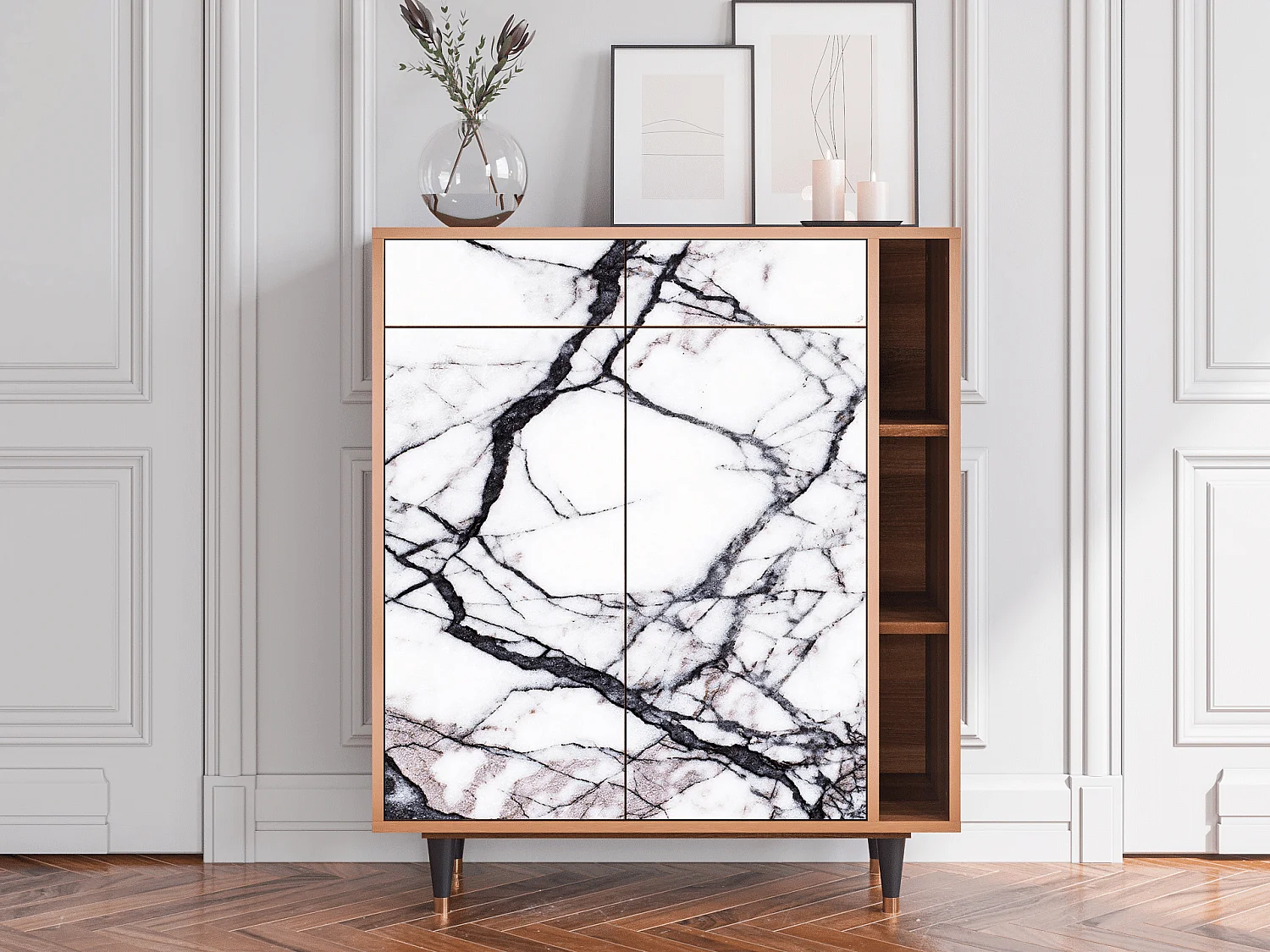 Kredens - 96х110х41 cm - BS6 - Raven Marble, Orzech