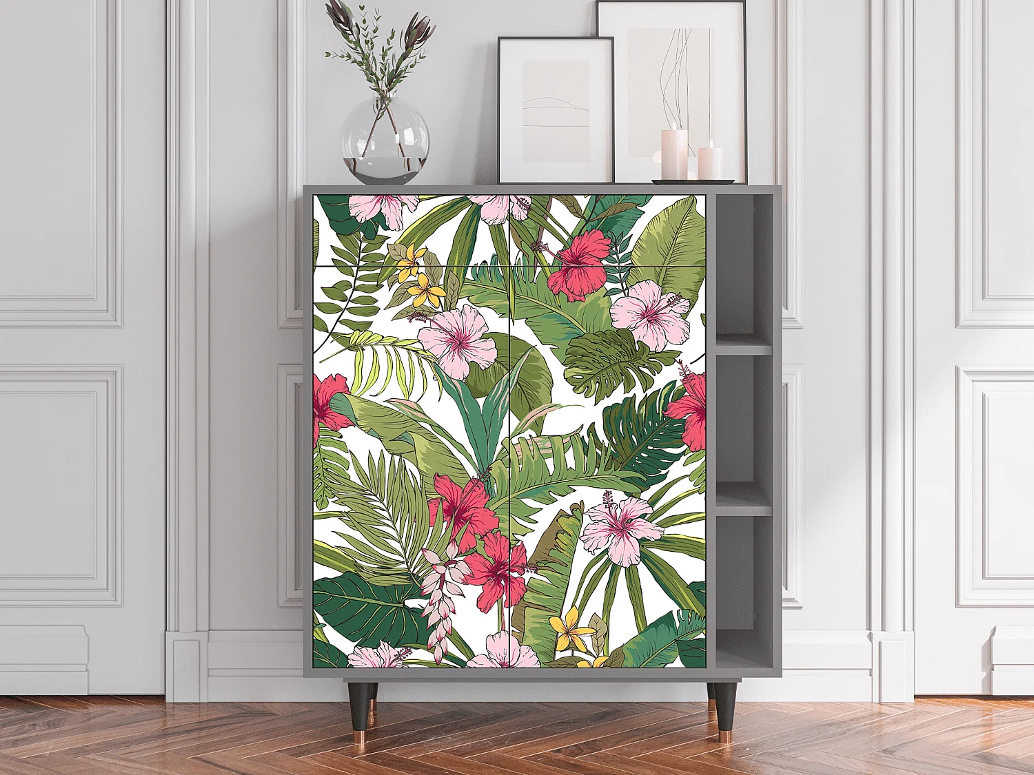 Kredens - 96х110х41 cm - BS6 - Verdant Tropics, Szary