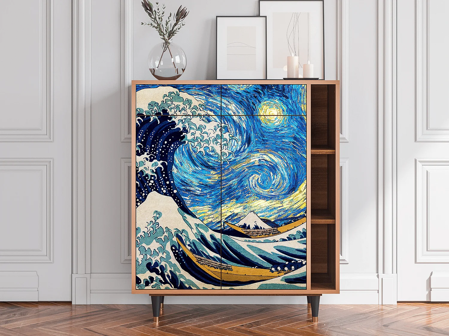 Kredens - 96х110х41 cm - BS6 - Great Wave, Orzech