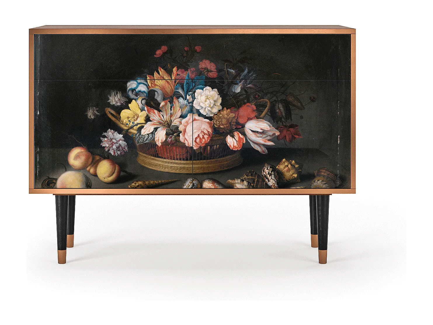 Buffet - 115x85x48 cm - BS4 - Still Life with Flowers, Noyer