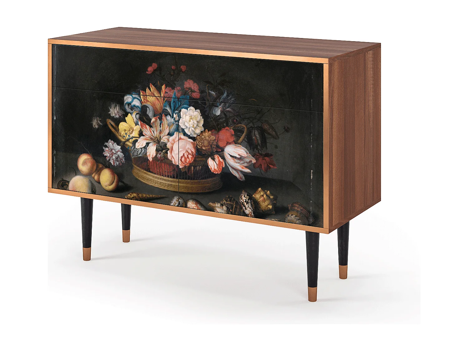 Buffet - 115x85x48 cm - BS4 - Still Life with Flowers, Noyer