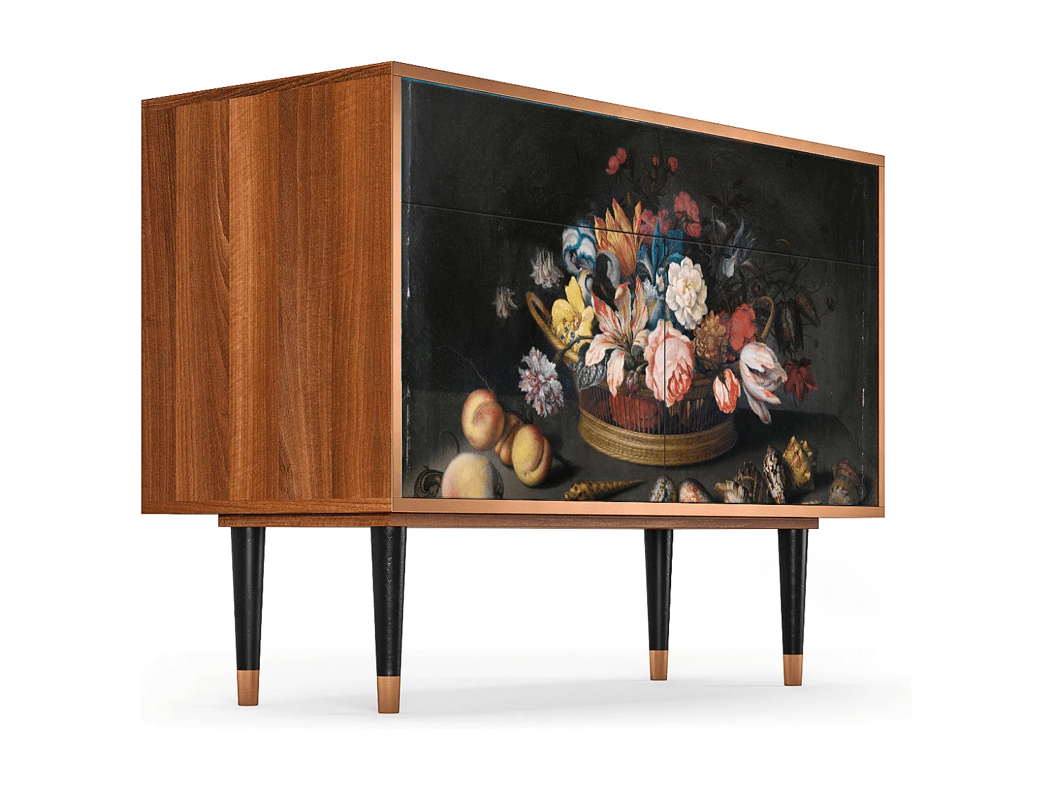 Kredens - 115x85x48 cm - BS4 - Still Life with Flowers, Orzech