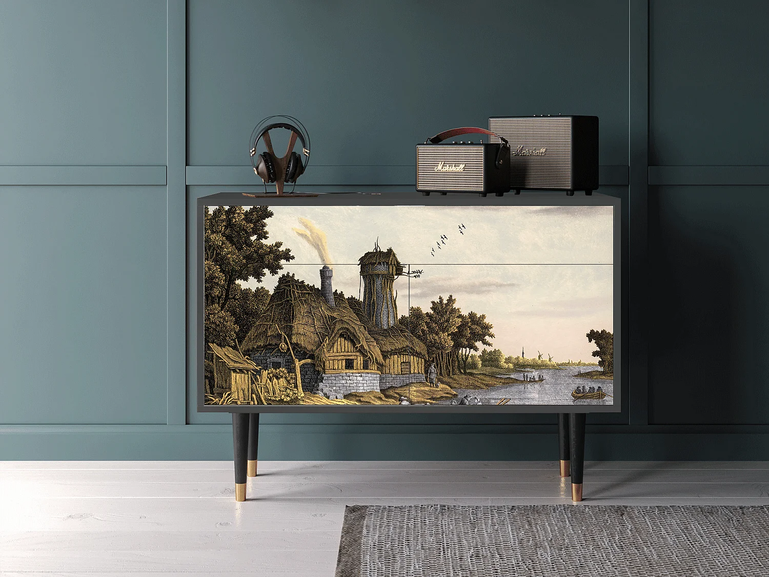 Kredens - 115x85x48 cm - BS4 - Mill along a River, Antracyt