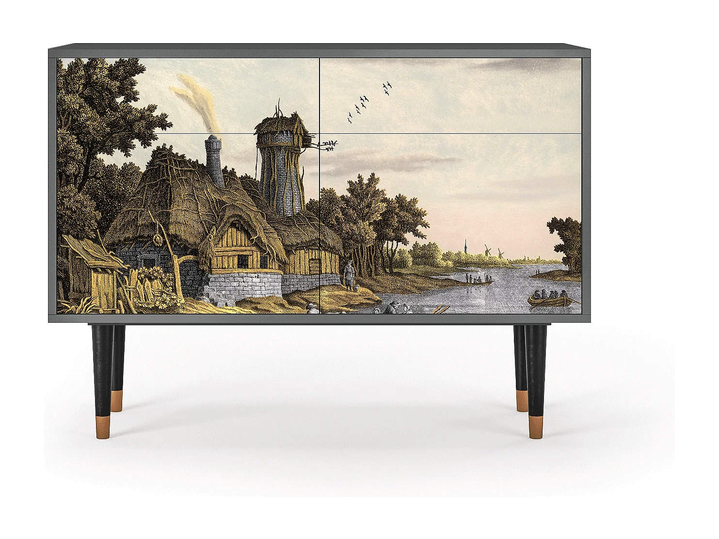 Kredens - 115x85x48 cm - BS4 - Mill along a River, Antracyt