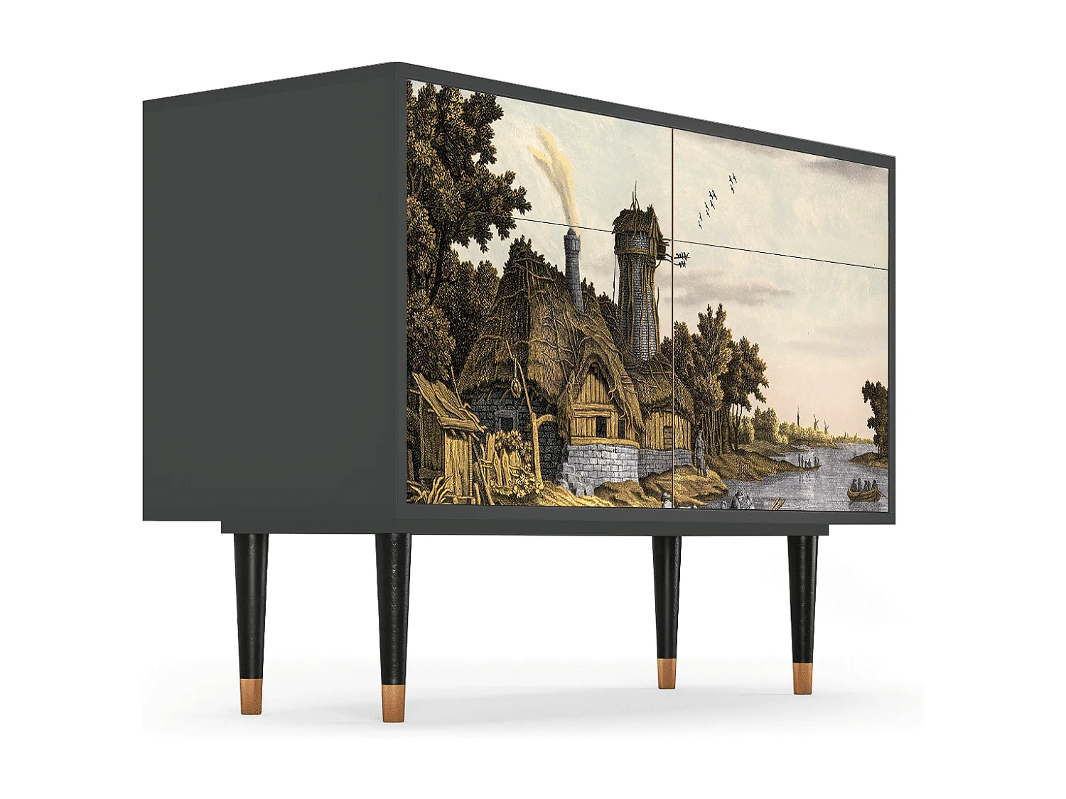 Kredens - 115x85x48 cm - BS4 - Mill along a River, Antracyt