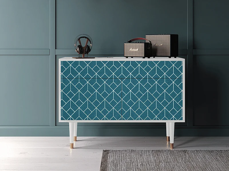 Sideboard - 115x85x48 cm - BS4 - Turquoise Geometry, Weiß