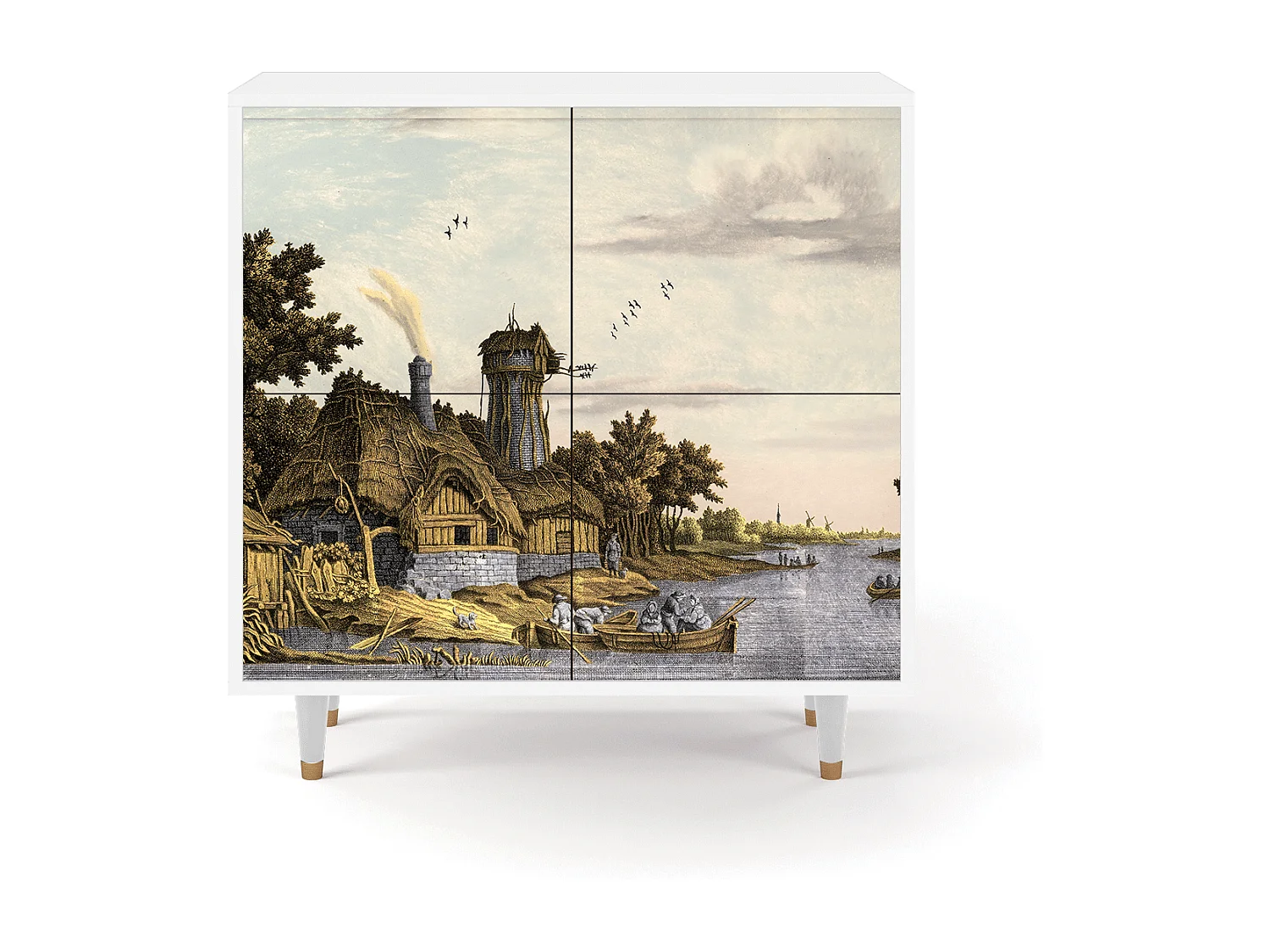 Dressoir - 94x96x48 cm - BS3 - Mill along a River, Wit