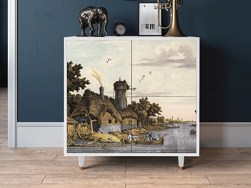 Dressoir - 94x96x48 cm - BS3 - Mill along a River, Wit