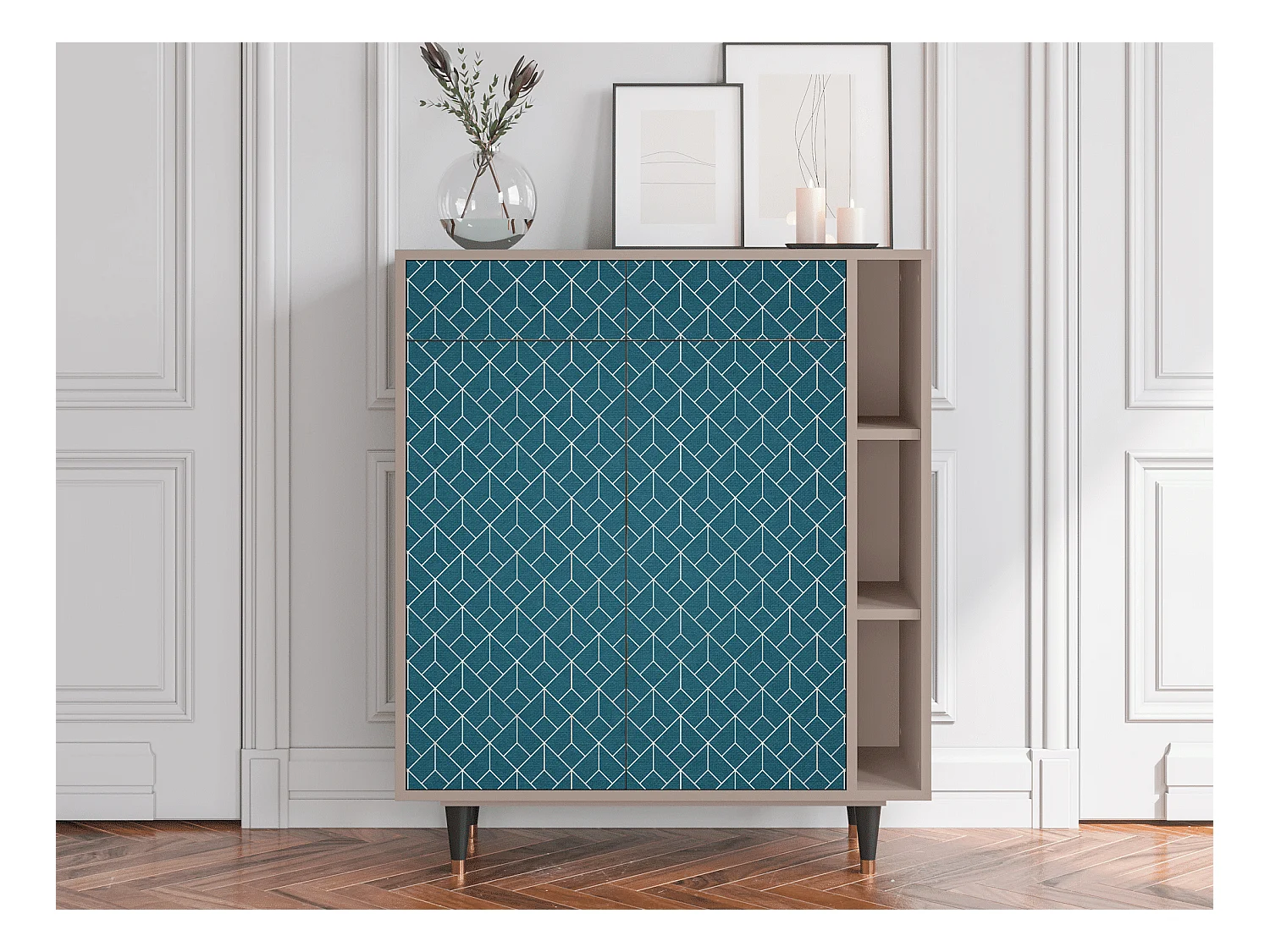 Credenza - 96х110х41 cm - BS6 - Turquoise Geometry, Latte