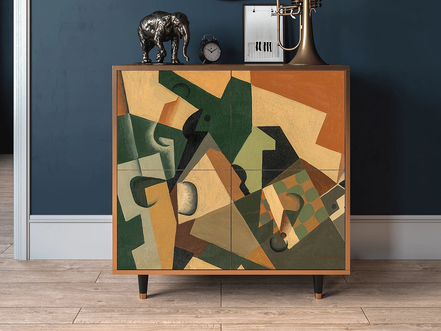 Sideboard - 94x96x48 cm - BS3 - Glass and Checkerboard, Walnuss