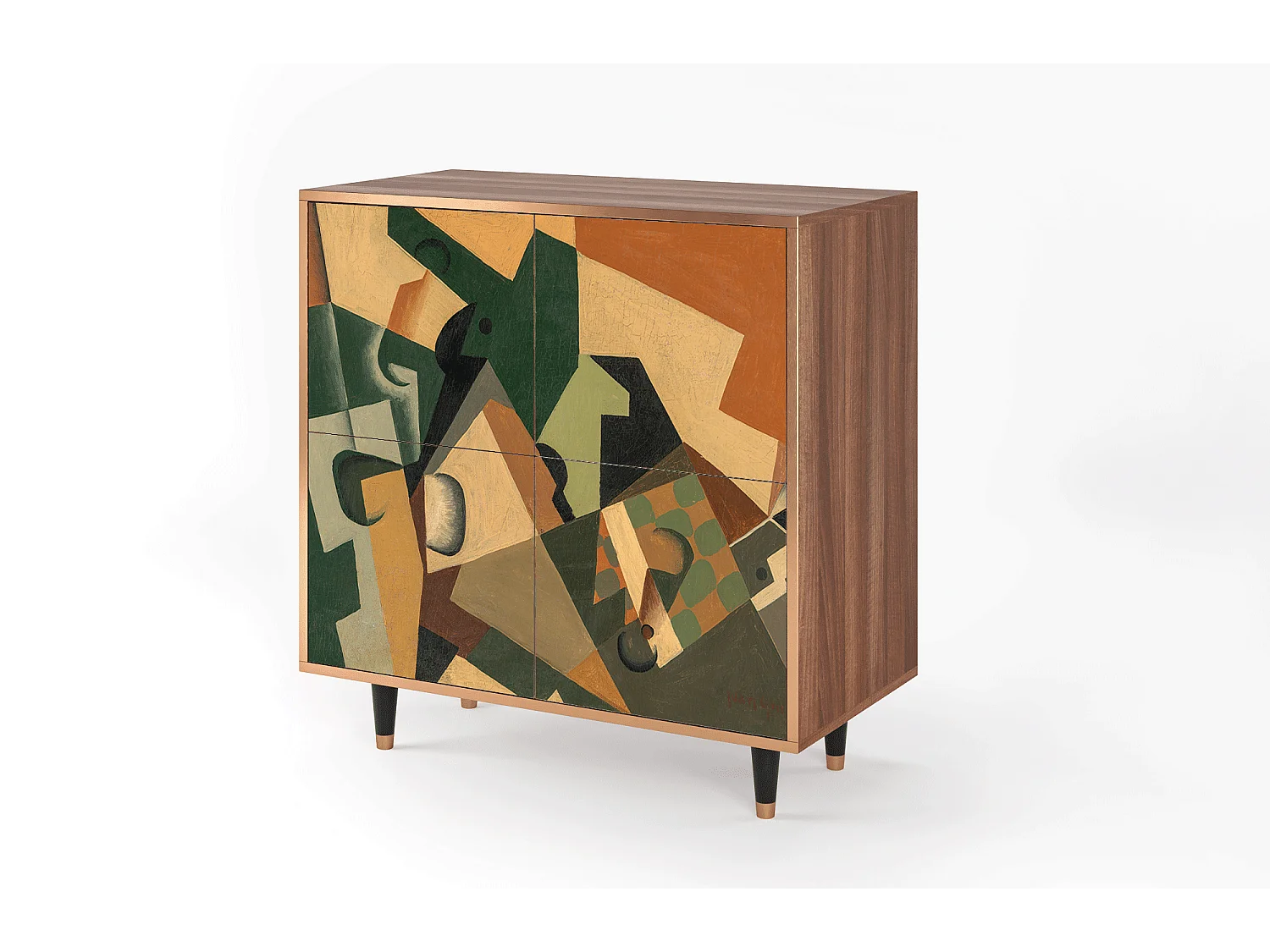 Sideboard - 94x96x48 cm - BS3 - Glass and Checkerboard, Walnuss