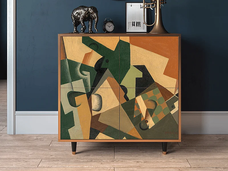 Sideboard - 94x96x48 cm - BS3 - Glass and Checkerboard, Walnuss