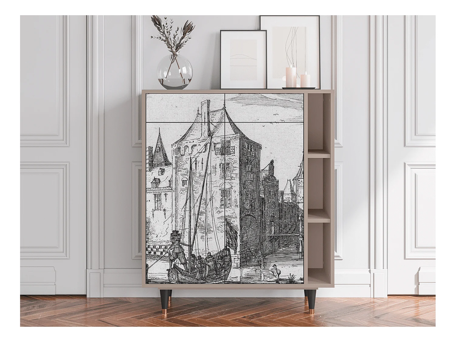 Credenza - 96х110х41 cm - BS6 - Castle with Bridge, Latte