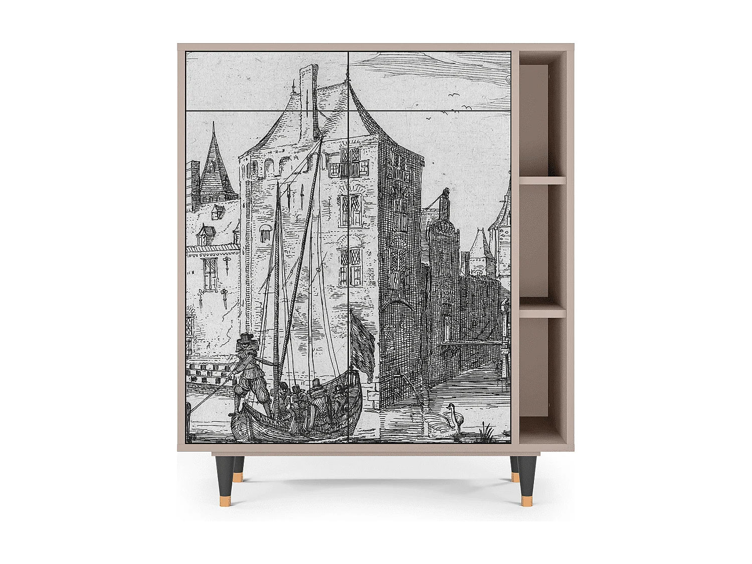 Buffet - 96х110х41 cm - BS6 - Castle with Bridge, Latte