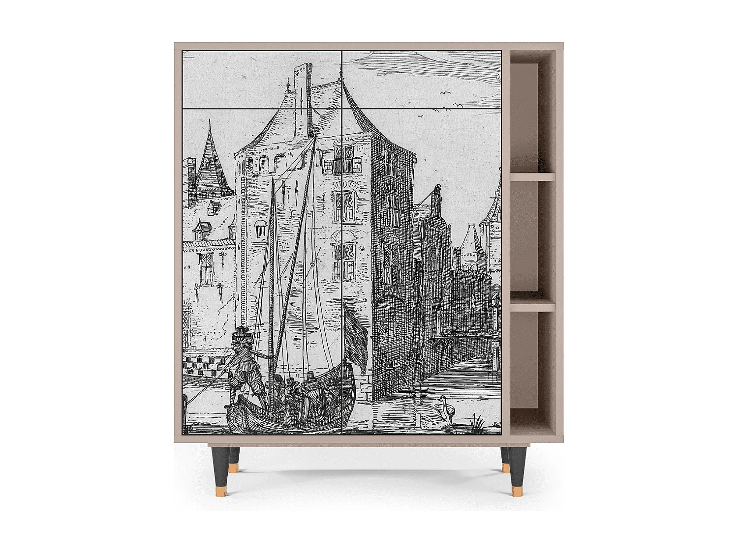 Kredens - 96х110х41 cm - BS6 - Castle with Bridge, Latte