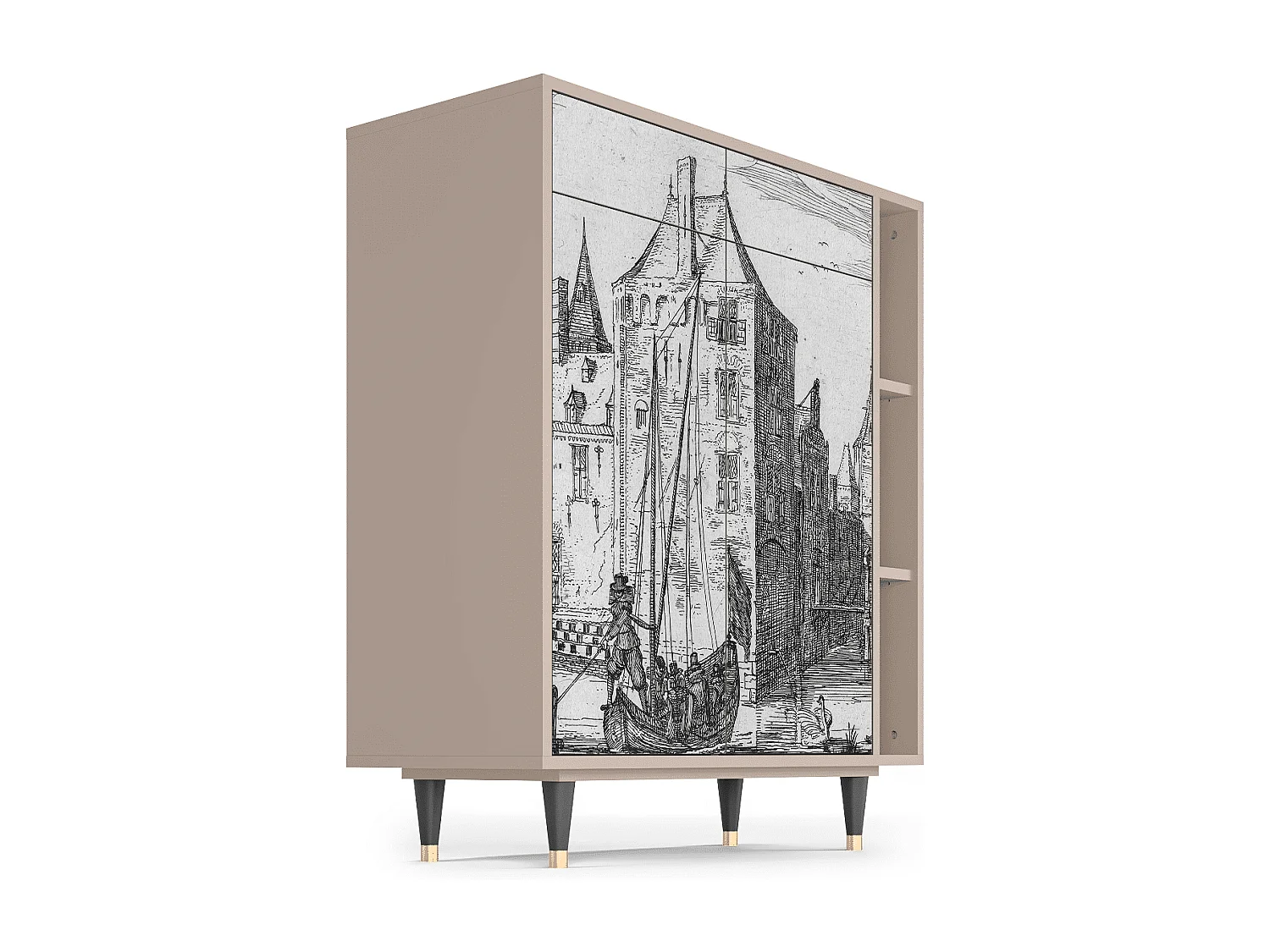 Kredens - 96х110х41 cm - BS6 - Castle with Bridge, Latte