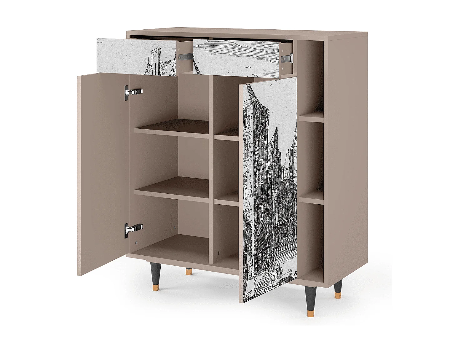 Kredens - 96х110х41 cm - BS6 - Castle with Bridge, Latte