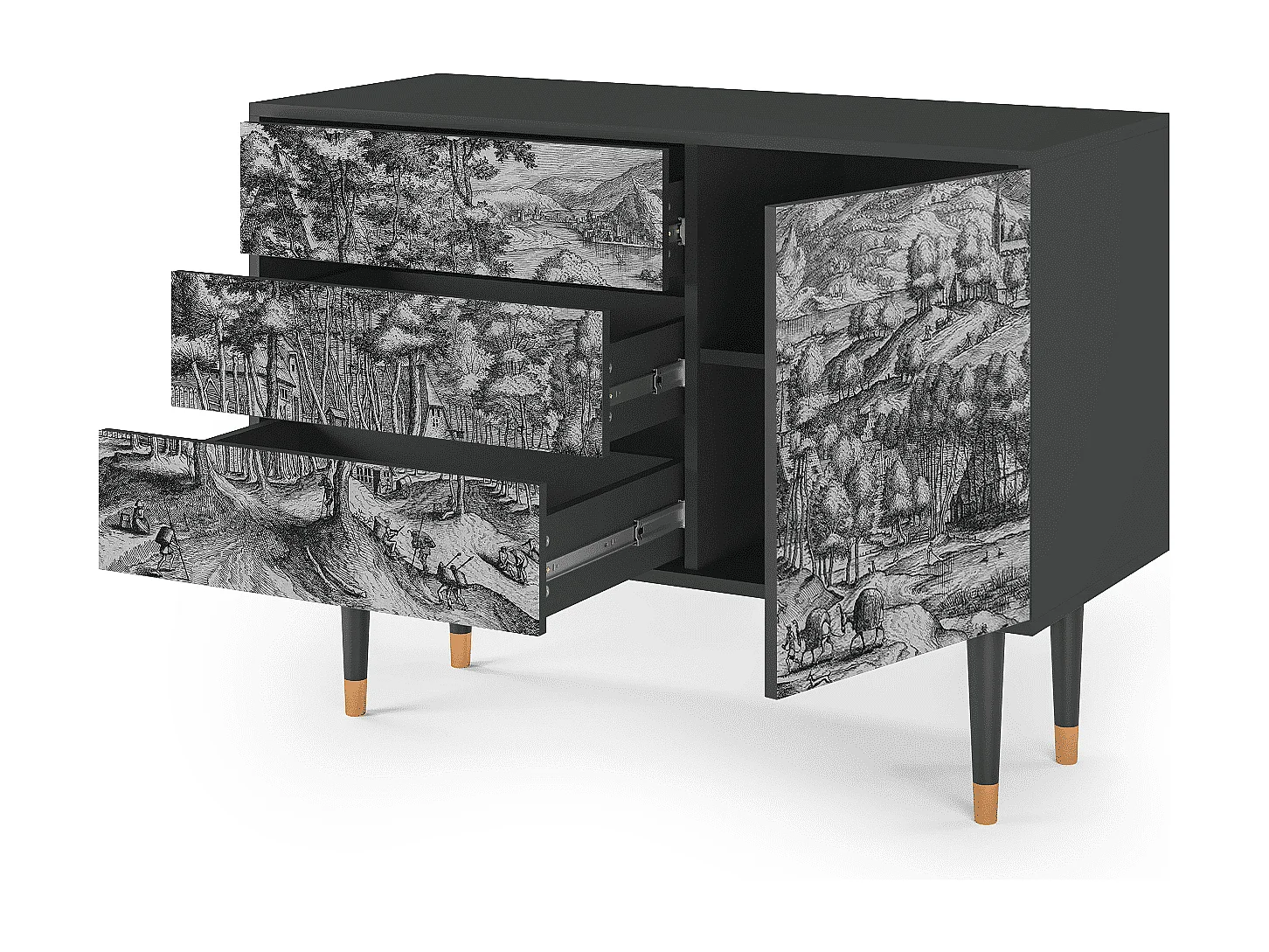 Kredens - 115х84х41 cm - S3 - Rusticorum, Antracyt